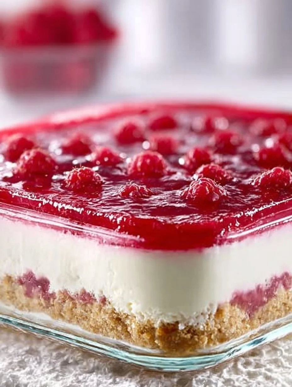 Slice of dreamy raspberry cheesecake topped with fresh raspberries