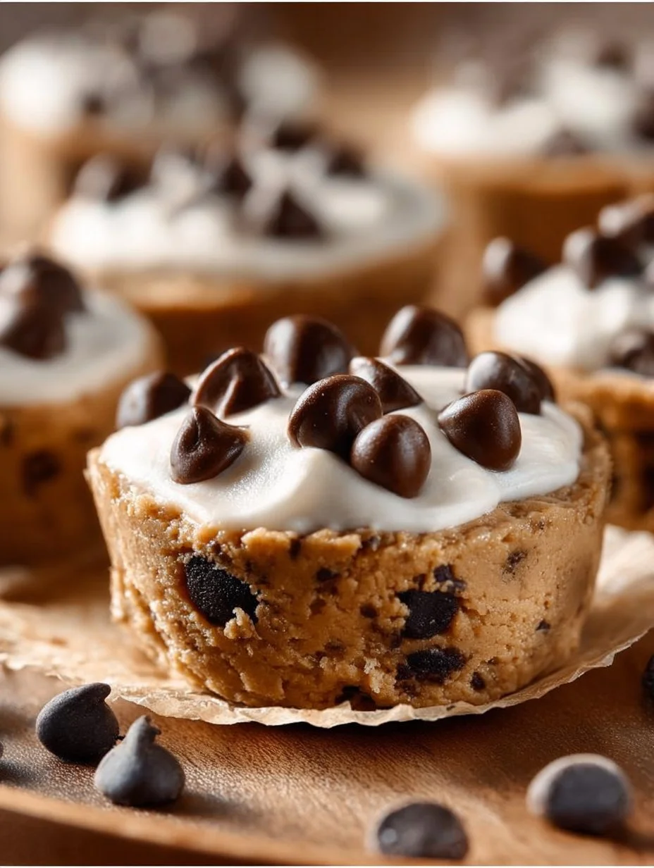 Easy protein cookie dough cups made with Greek yogurt on a plate