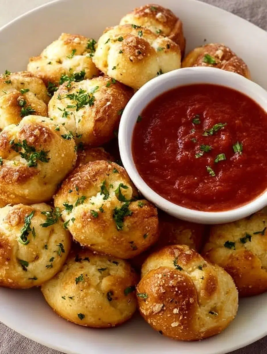Plate of gluten-free garlic knots with melted butter and herbs