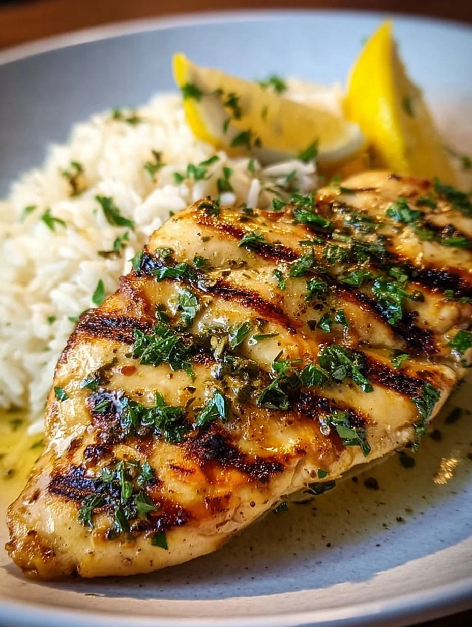 Delicious Greek Chicken served with lemon rice on a plate