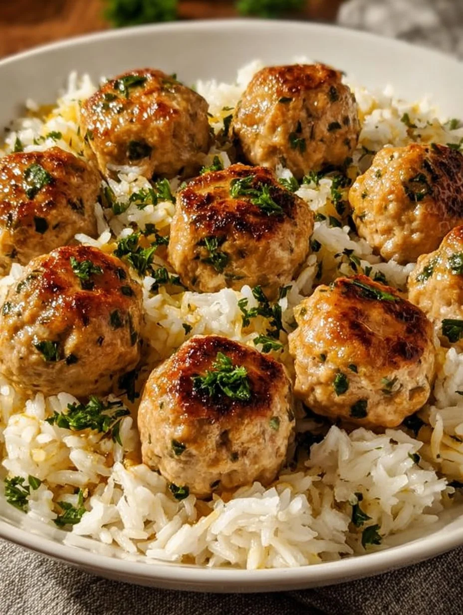 Greek Turkey Meatballs with Lemon Herb Rice