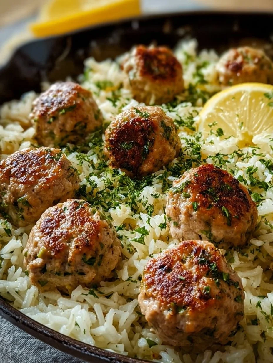 Greek Turkey Meatballs with Lemon Herb Rice