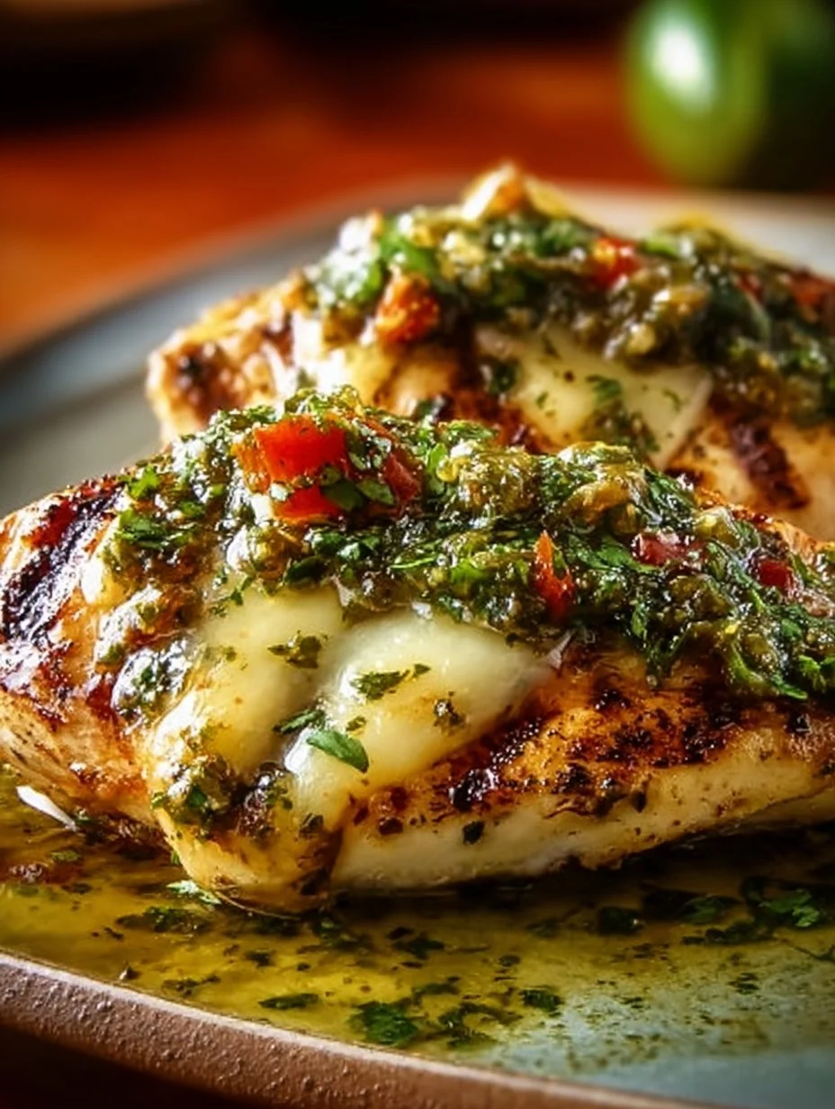 Grilled Salsa Verde Chicken topped with melted Pepper Jack cheese on a plate