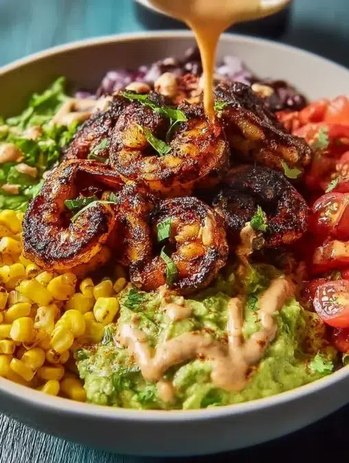 grilled shrimp bowl avocado corn salsa creamy garlic sauce - grilled shrimp bowl with avocado corn s