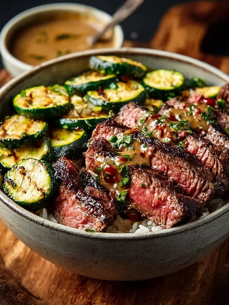 Grilled Steak Bowl with Sauce & Grilled Zucchini Bliss