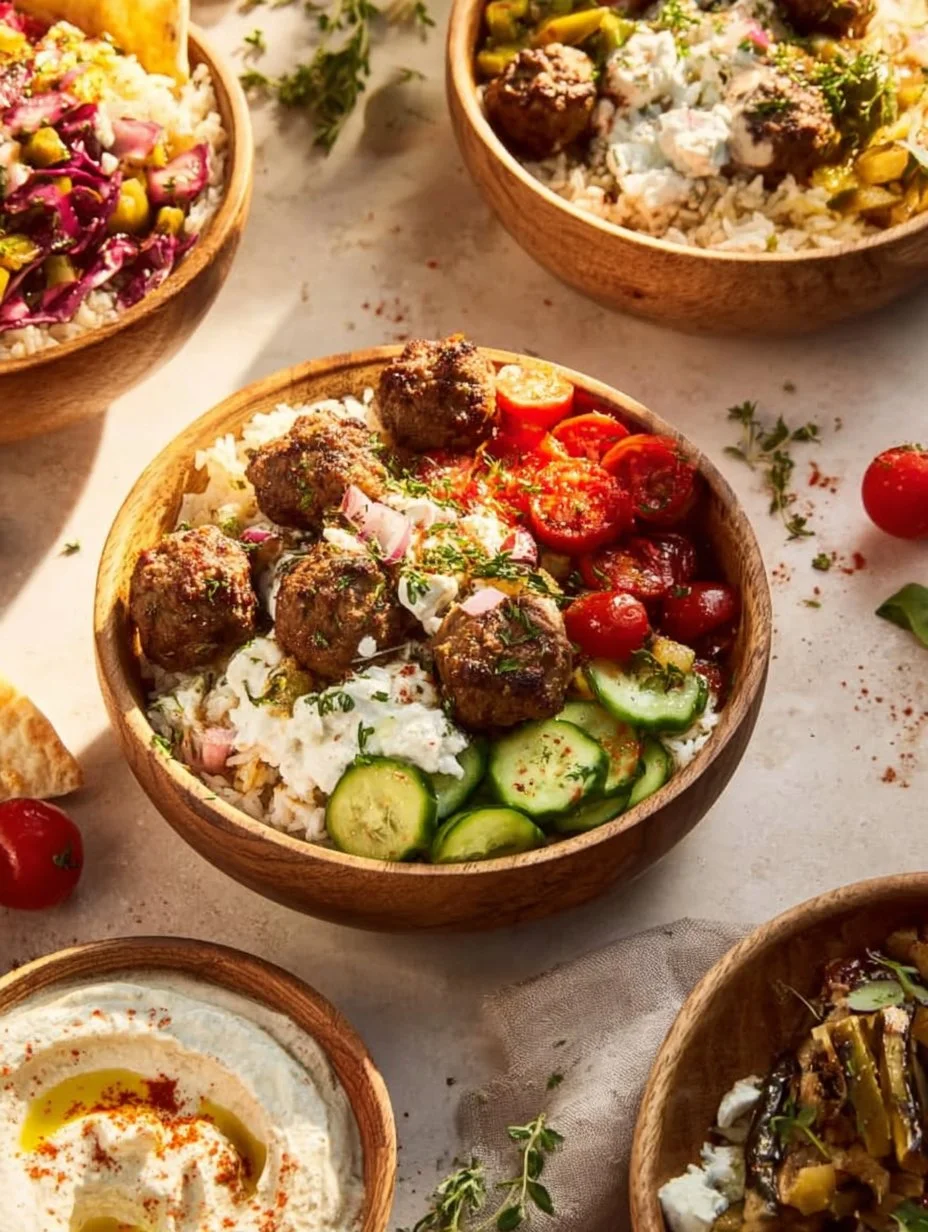 Delicious gyro bowls with fresh ingredients served in a nutritious meal.