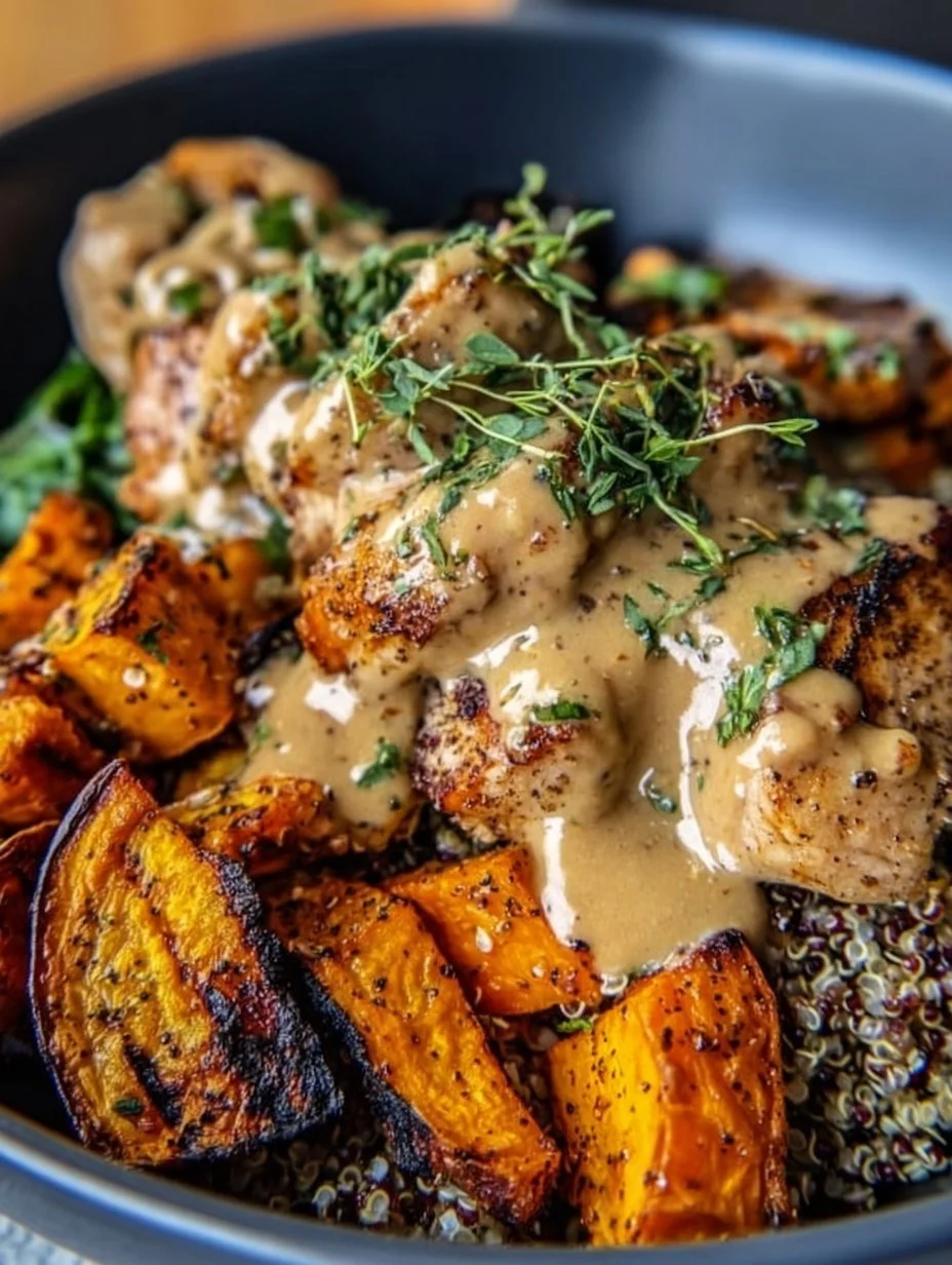 Maple Dijon Chicken with Sweet Potatoes in a Bowl