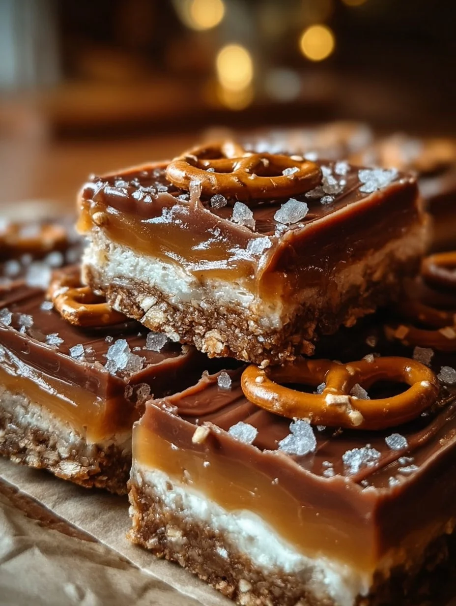 No-Bake Salted Caramel Pretzel Bars