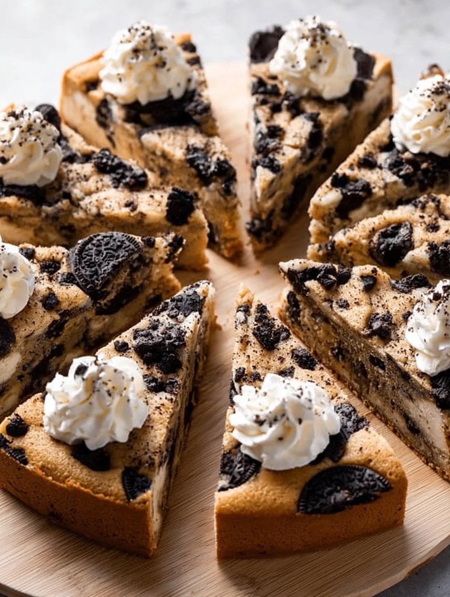 Delicious homemade Oreo Cookie Cake topped with cream and crushed Oreos.