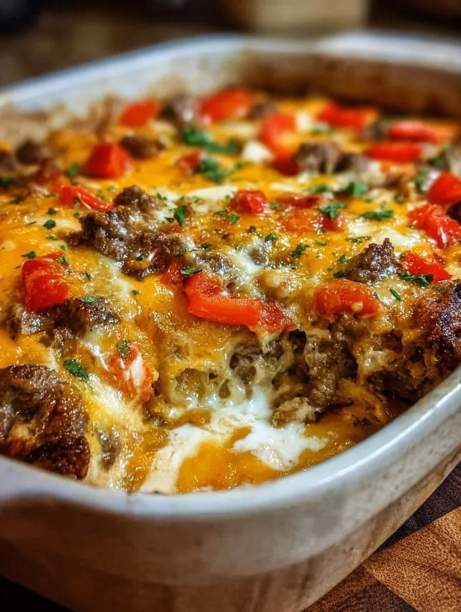 Low Carb Philly Cheesesteak Casserole
