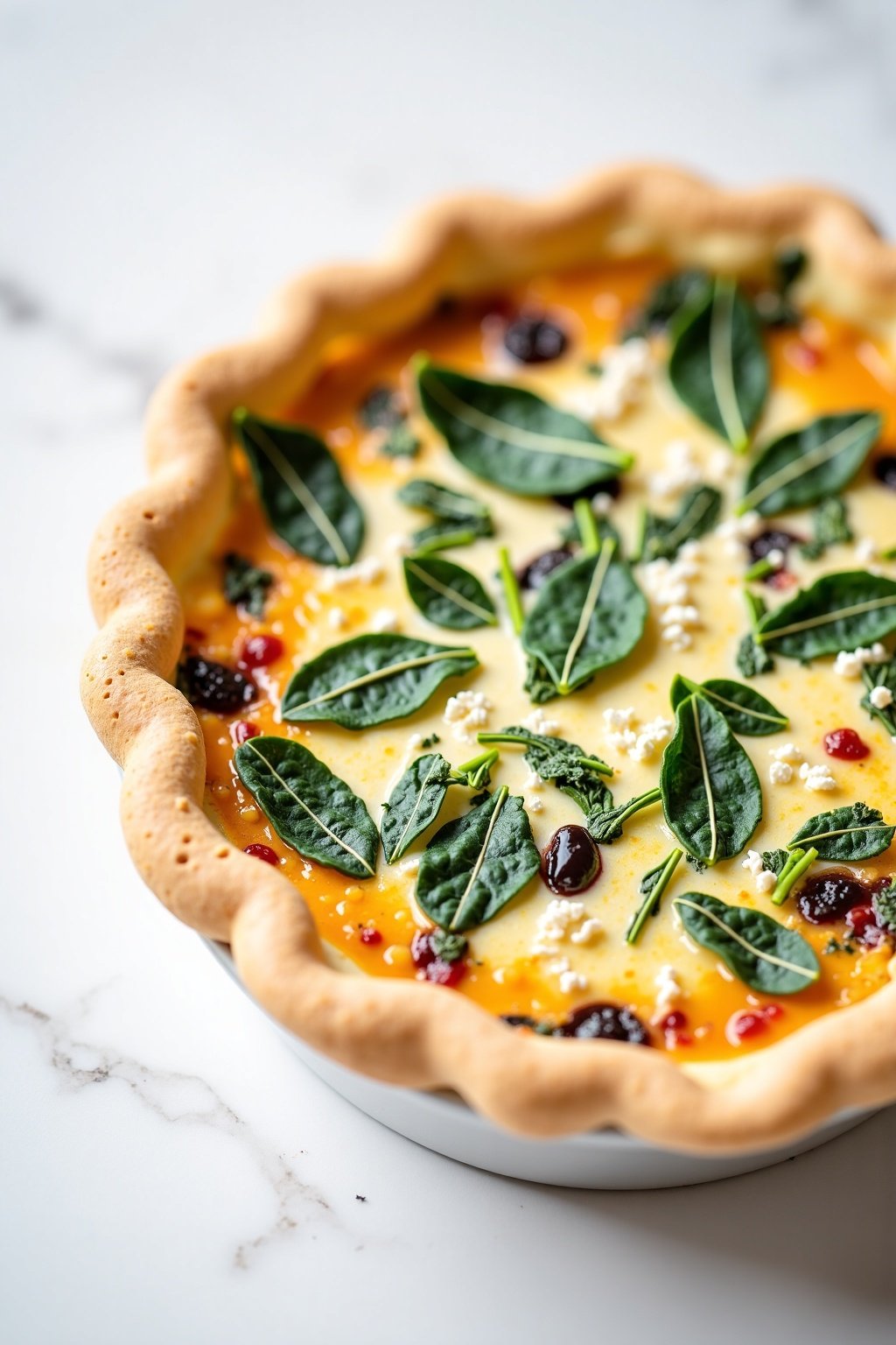 Elegant Mother's Day Brunch Quiche with Spinach and Feta, bright natural light