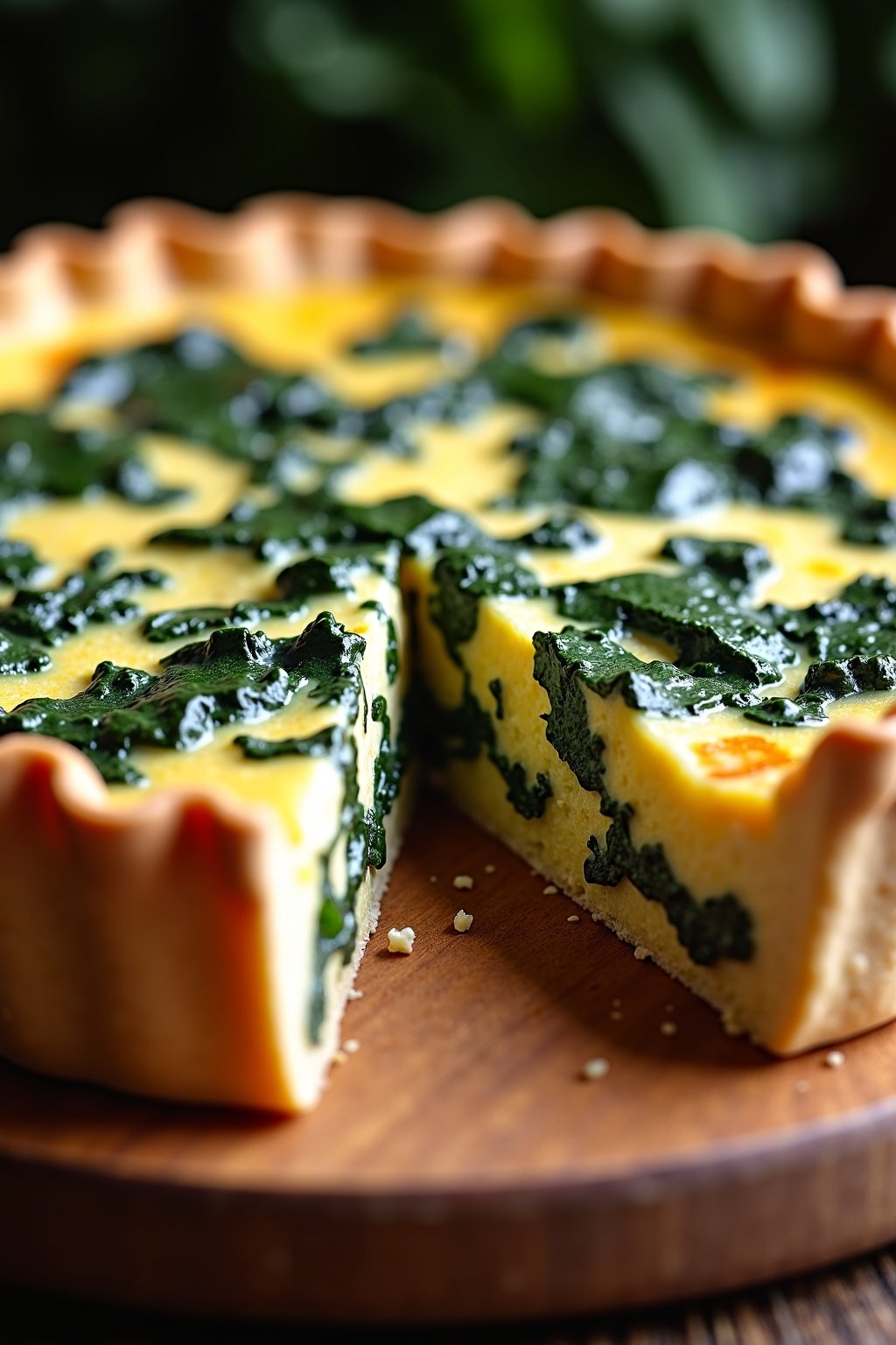 Elegant Mother's Day Brunch Quiche with Spinach and Feta cross-section or sliced