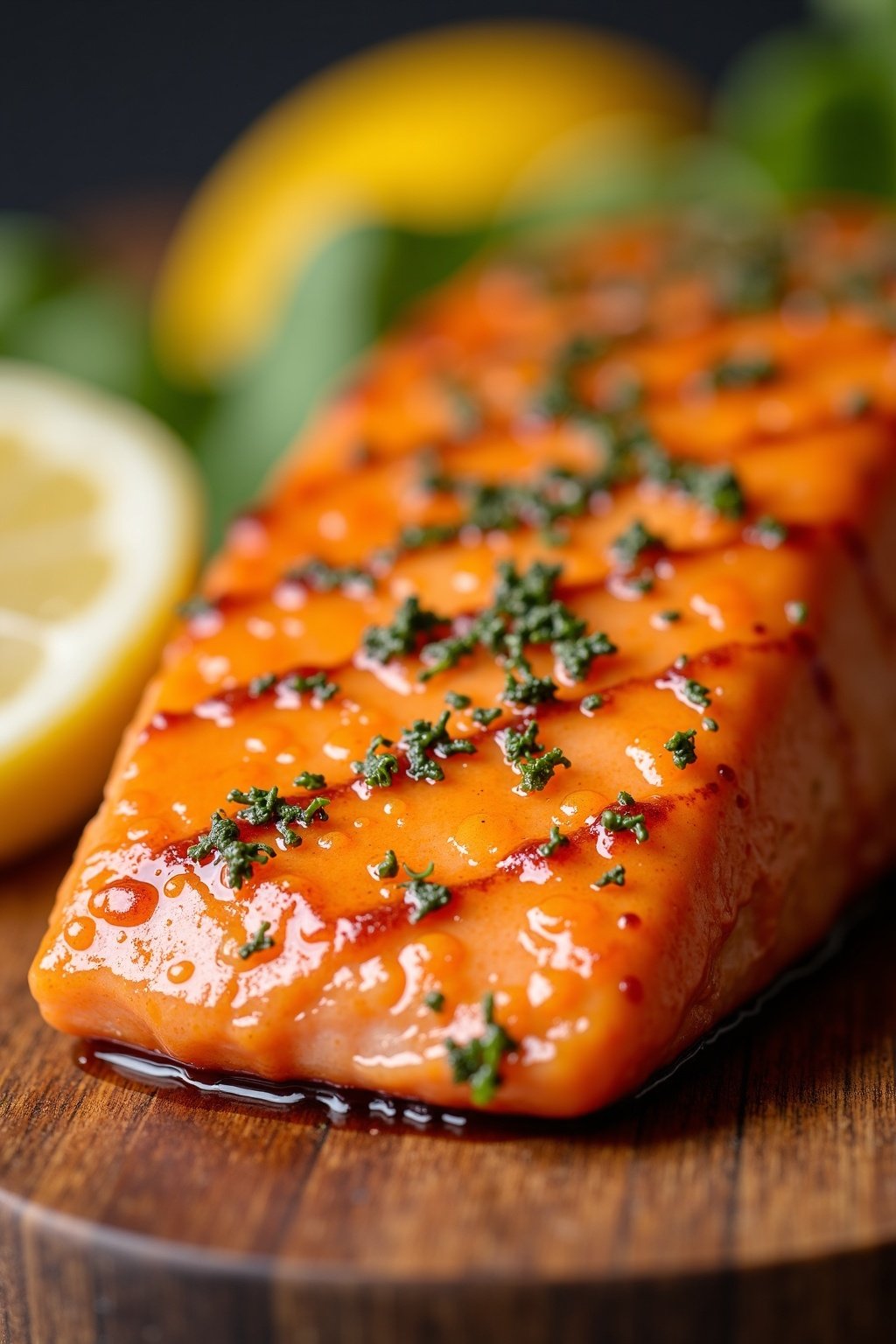 Grilled citrus herb salmon fillet cross-section showing texture