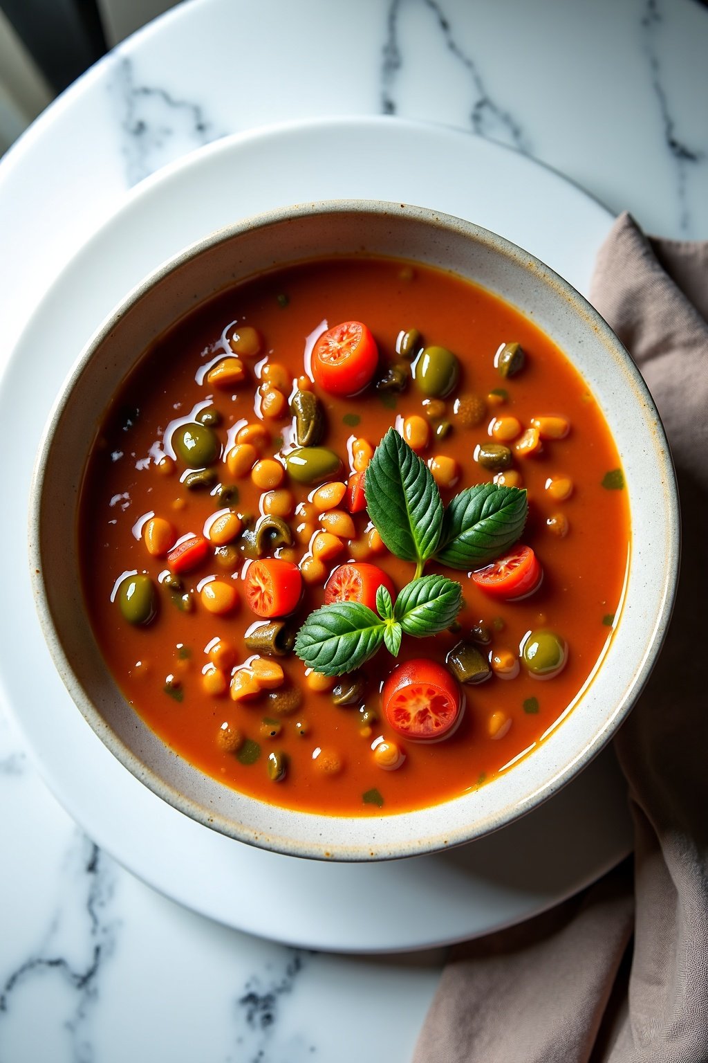 Hearty Lentil and Vegetable Soup in a ceramic dish, vibrant and inviting