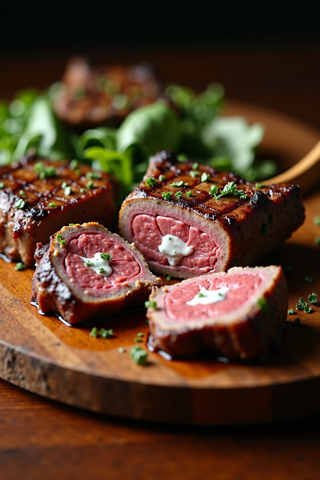 Herb Infused Grilled Lamb Chops with Mint Yogurt Sauce cross-section or sliced, max 125 chars