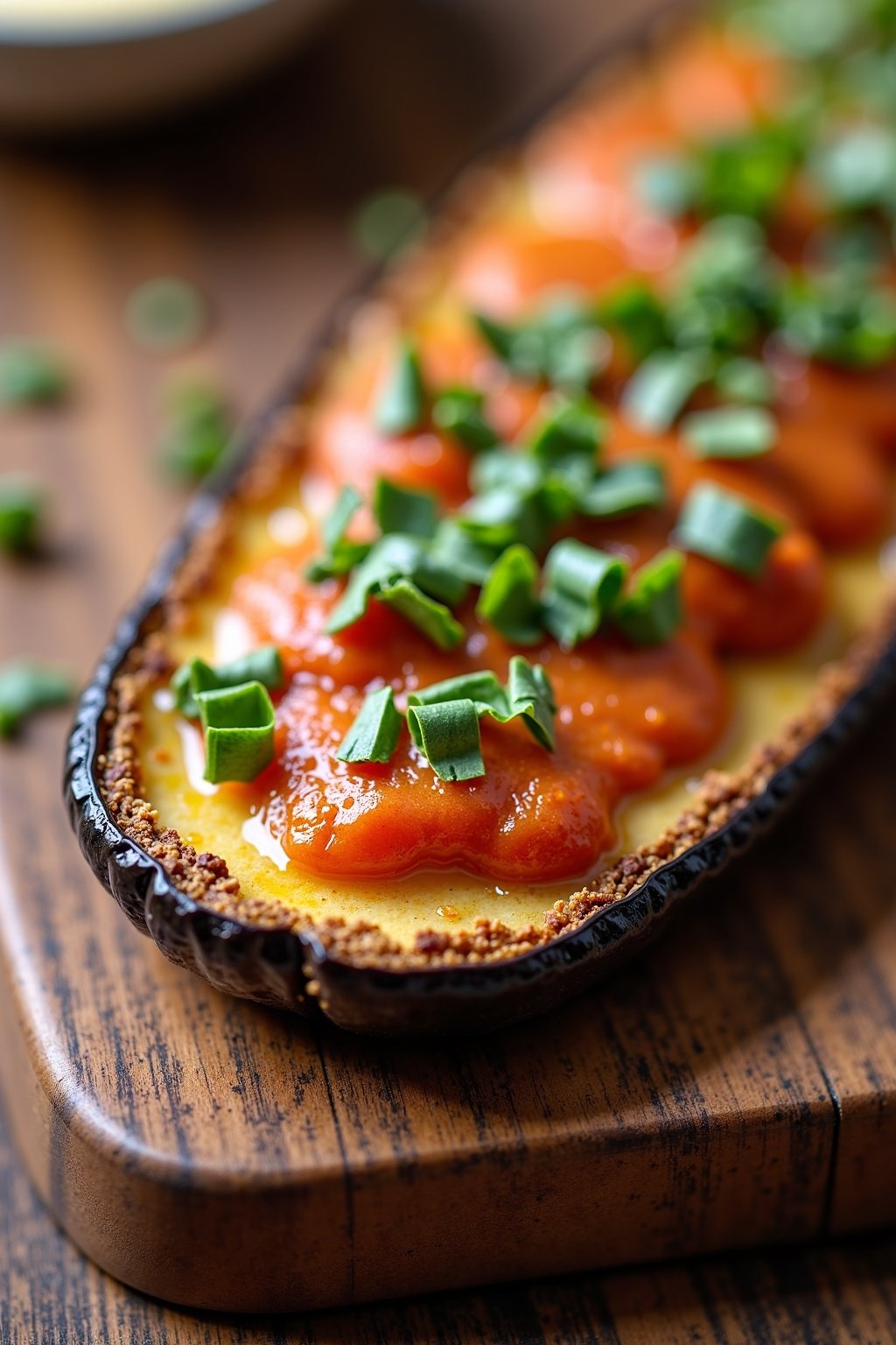 Mediterranean Grilled Eggplant with Tahini Sauce cross-section, detailed texture