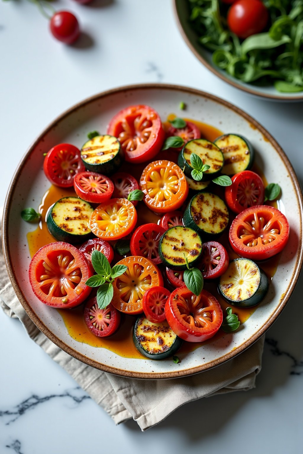 Mediterranean Grilled Vegetable Platter on ceramic dish, vibrant colors