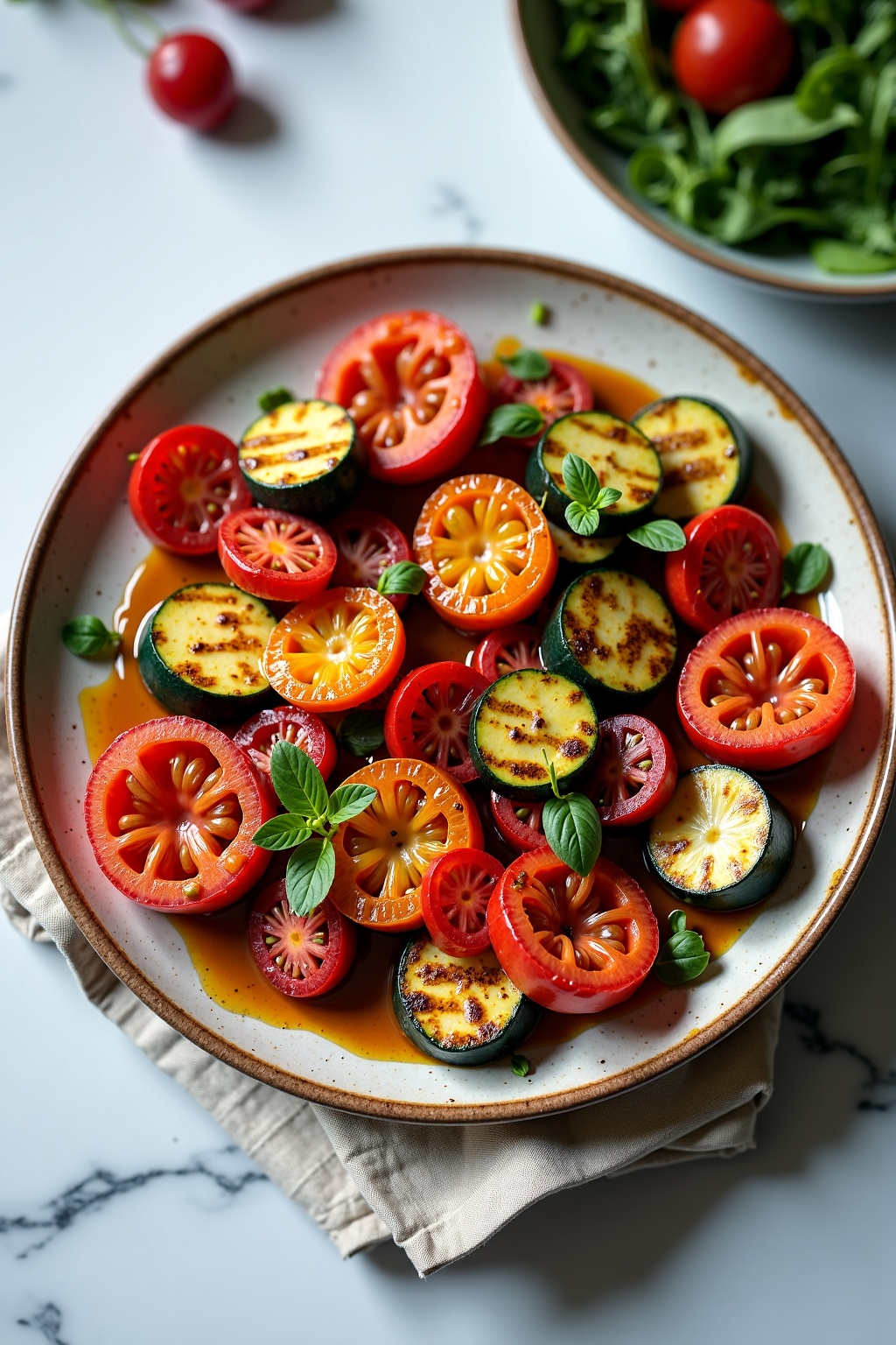 Mediterranean Grilled Vegetable Platter on ceramic dish, vibrant colors