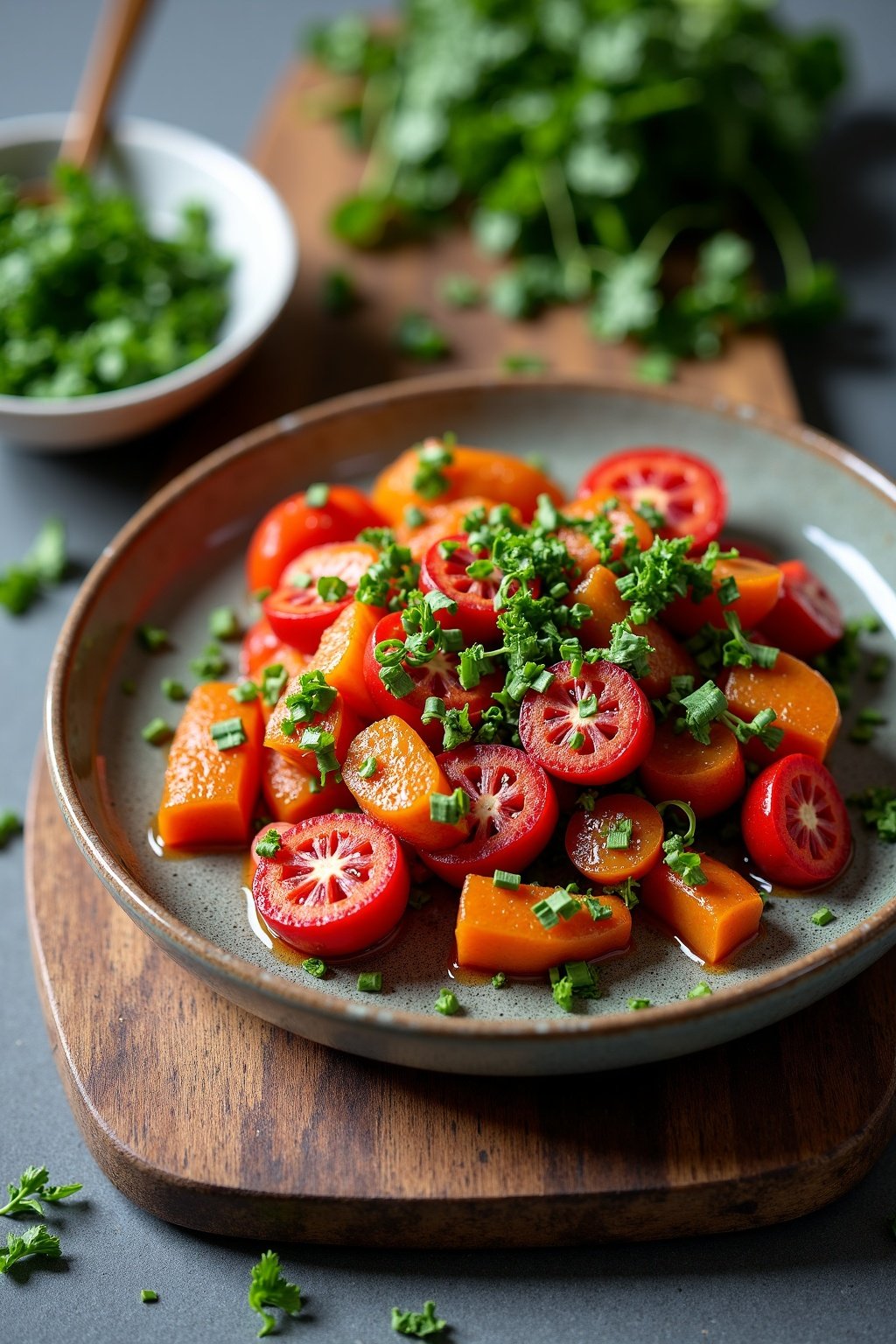 Quick Grilling ideas on rustic ceramic plate, herbs scattered, natural light