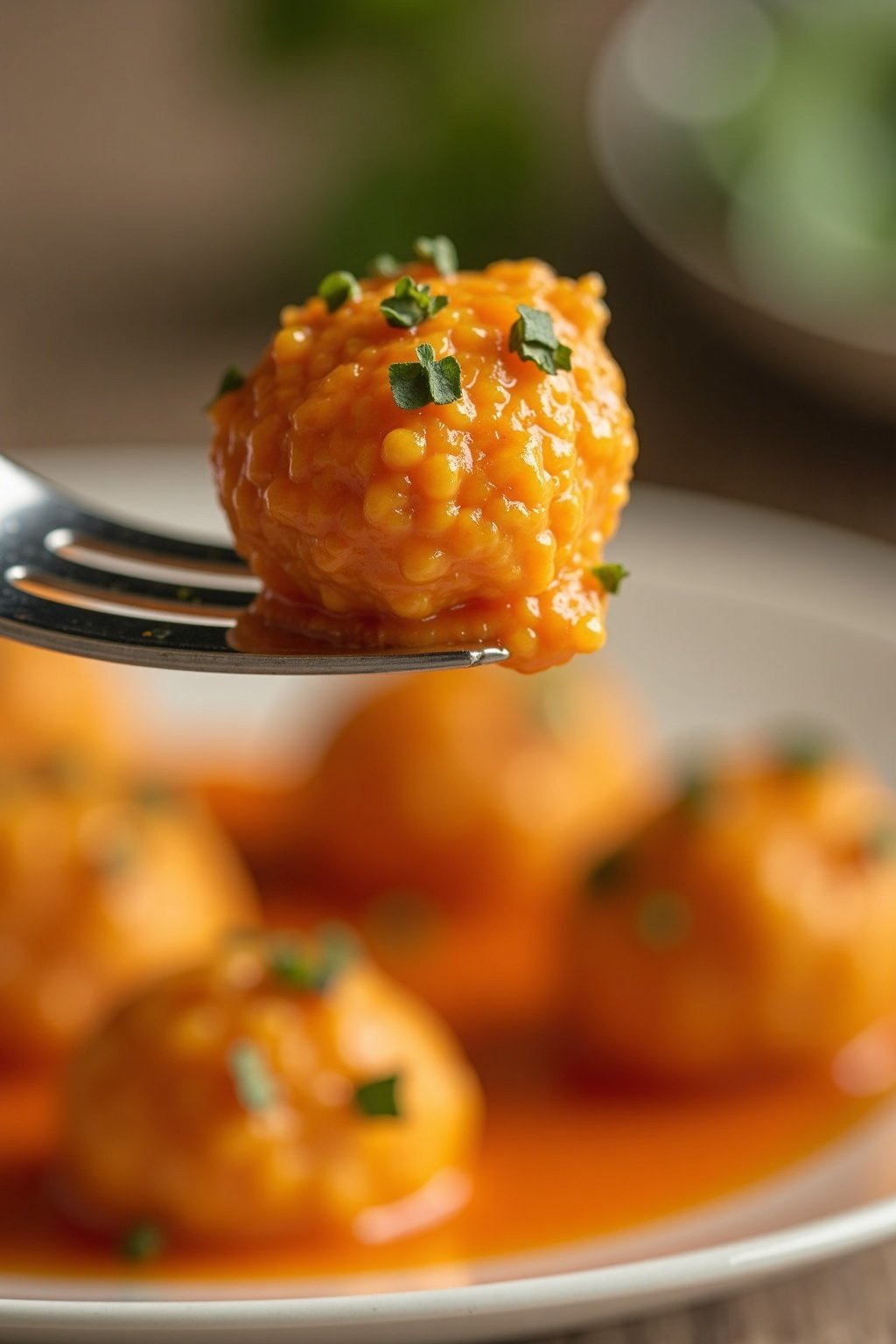 Quick Grilling ideas perfect bite on a fork, glistening texture, herbs