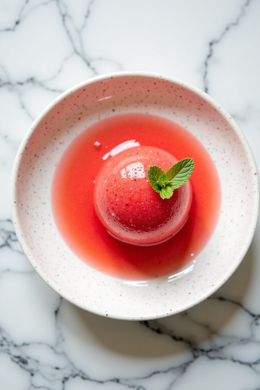 Refreshing watermelon mint sorbet on ceramic dish with vibrant textures