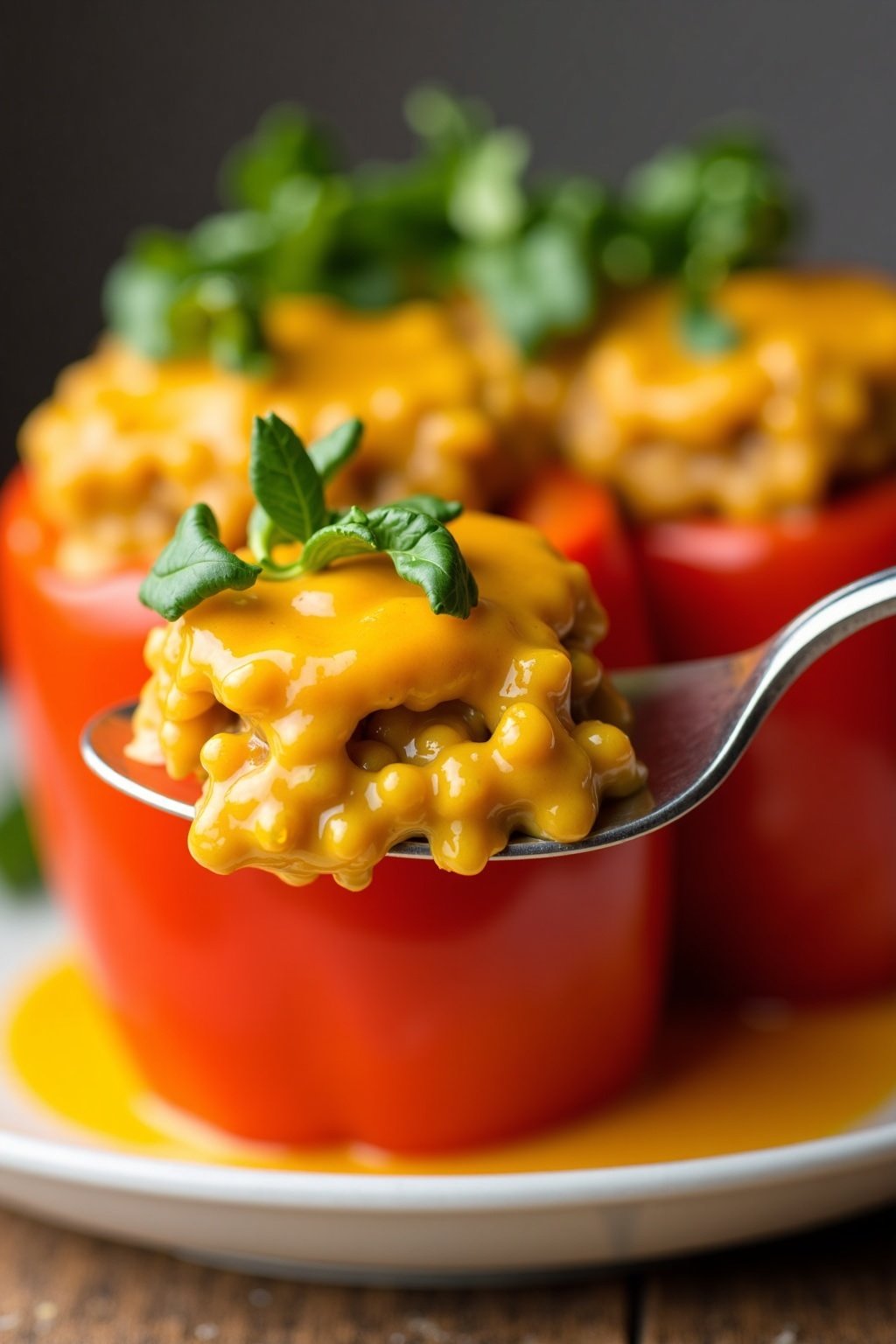 Stuffed Bell Peppers with Lentils and Turmeric close-up portion detail, max 125 chars