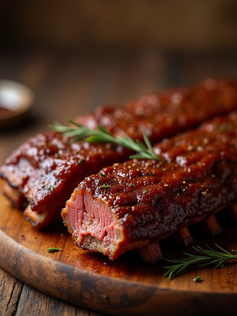 Healthy BBQ ribs close-up bite