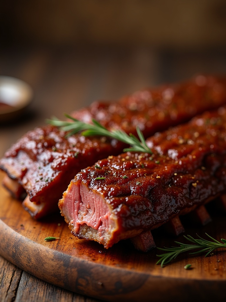 Healthy BBQ ribs close-up bite