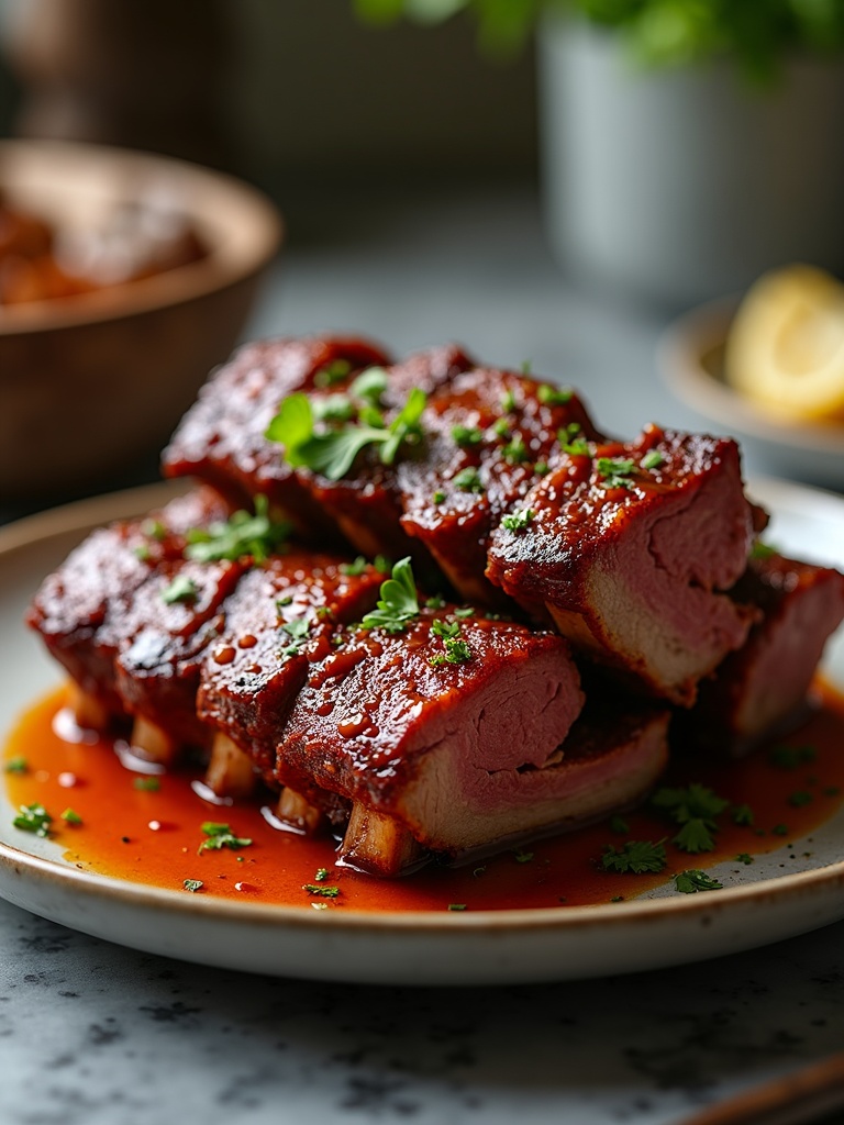 Healthy BBQ ribs — overhead shot