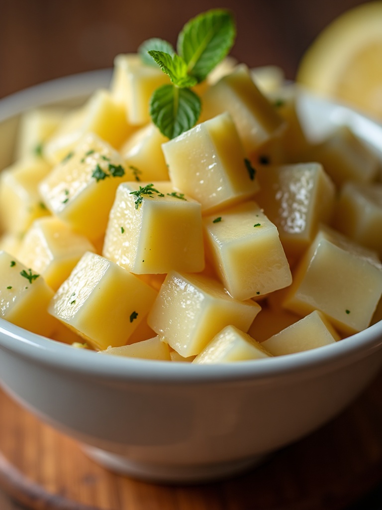 Homemade Potato salad close-up bite
