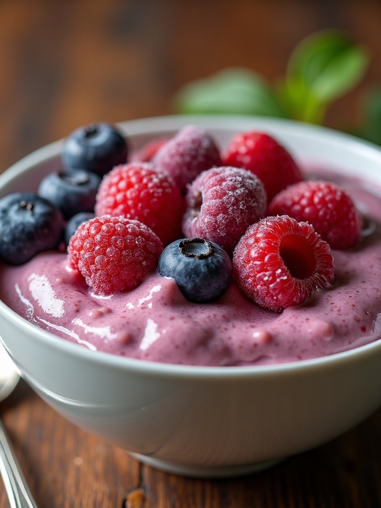 Smoothie bowls close-up bite