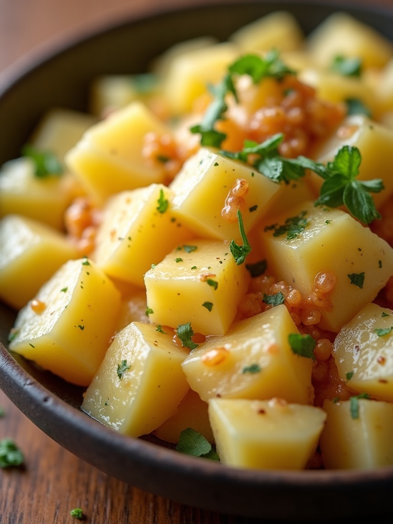 Vegan Potato salad close-up bite