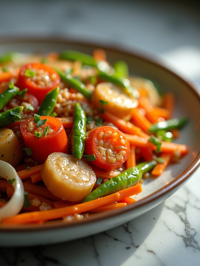 Healthy Vegetable stir fry — overhead shot