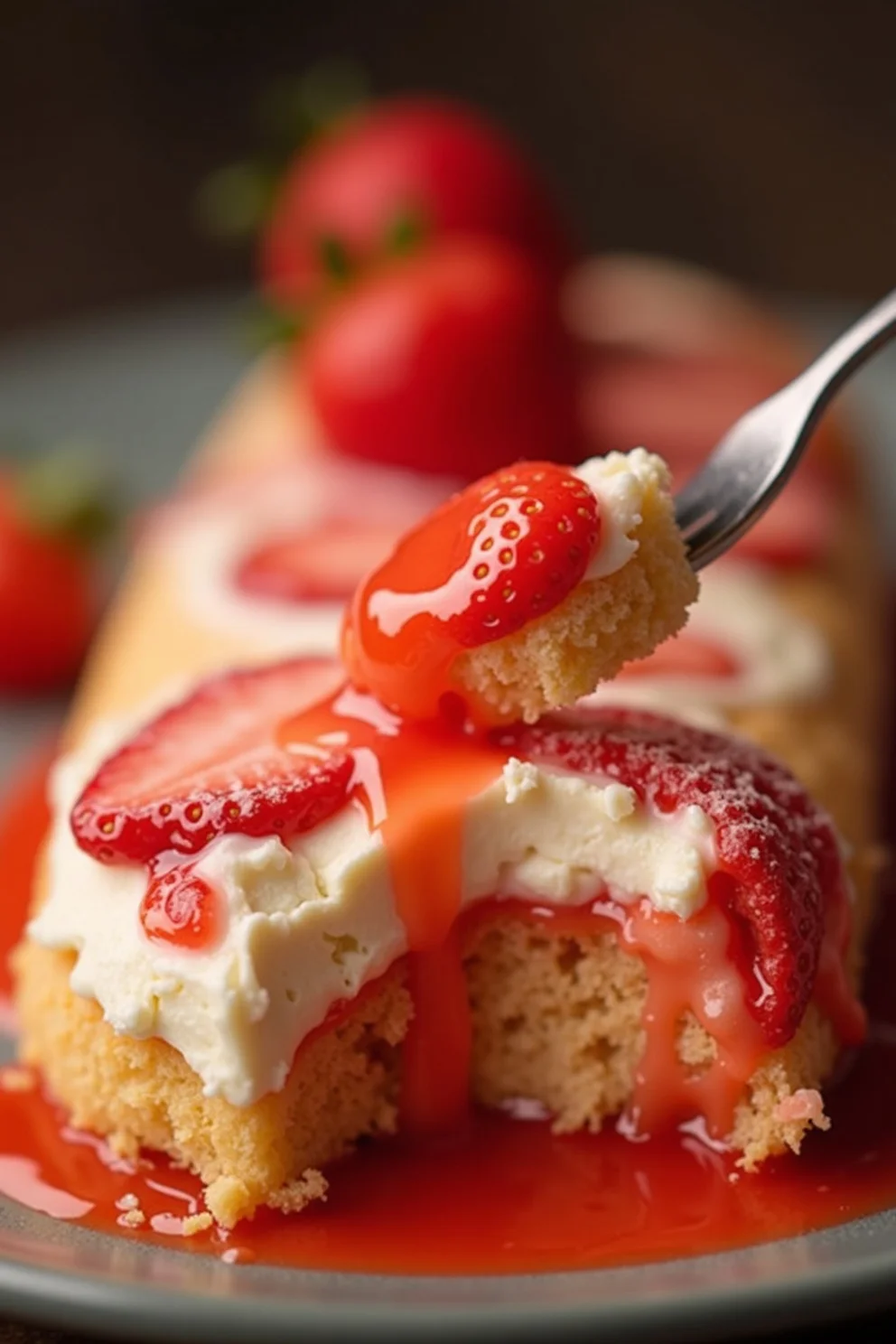 Fresh strawberries and cream cheese batter for rolled cake