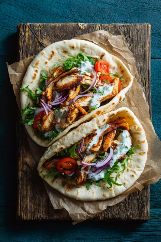 chicken shawarm: 5-Minute Shawarma Delight with roasted vegetables and herbs in a baking dish