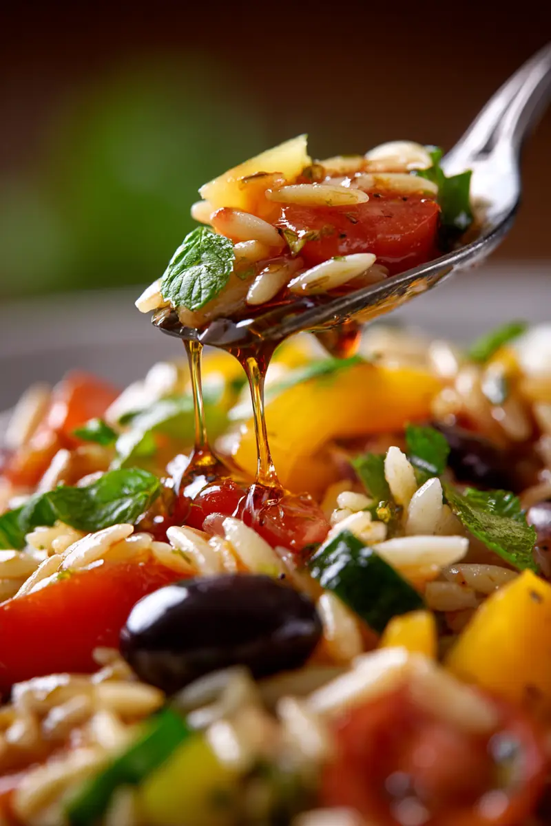 Chopping fresh vegetables and herbs for Mediterranean Orzo Salad preparation.