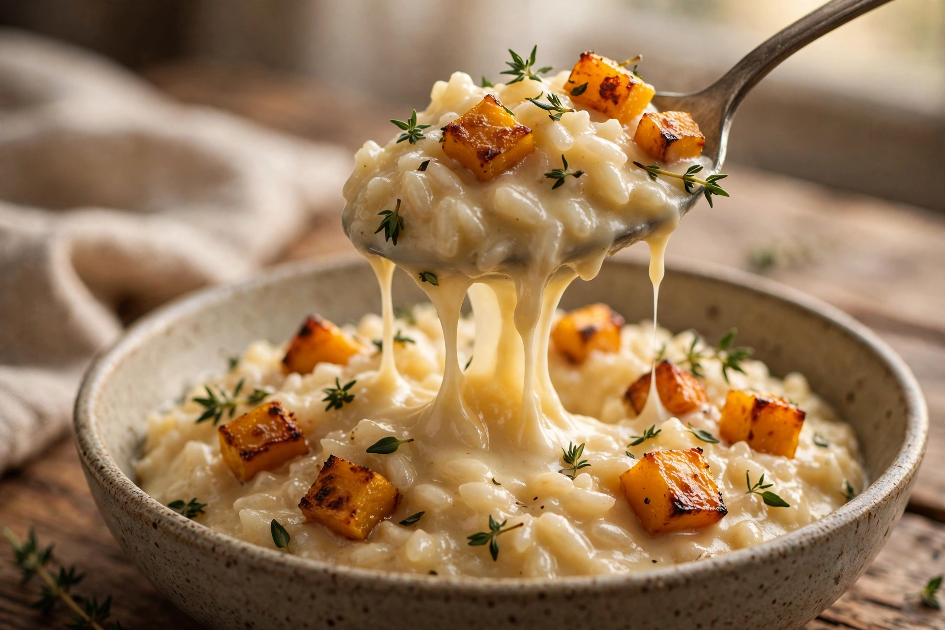Creamy Roasted Butternut Squash Risotto showing its silky arborio texture