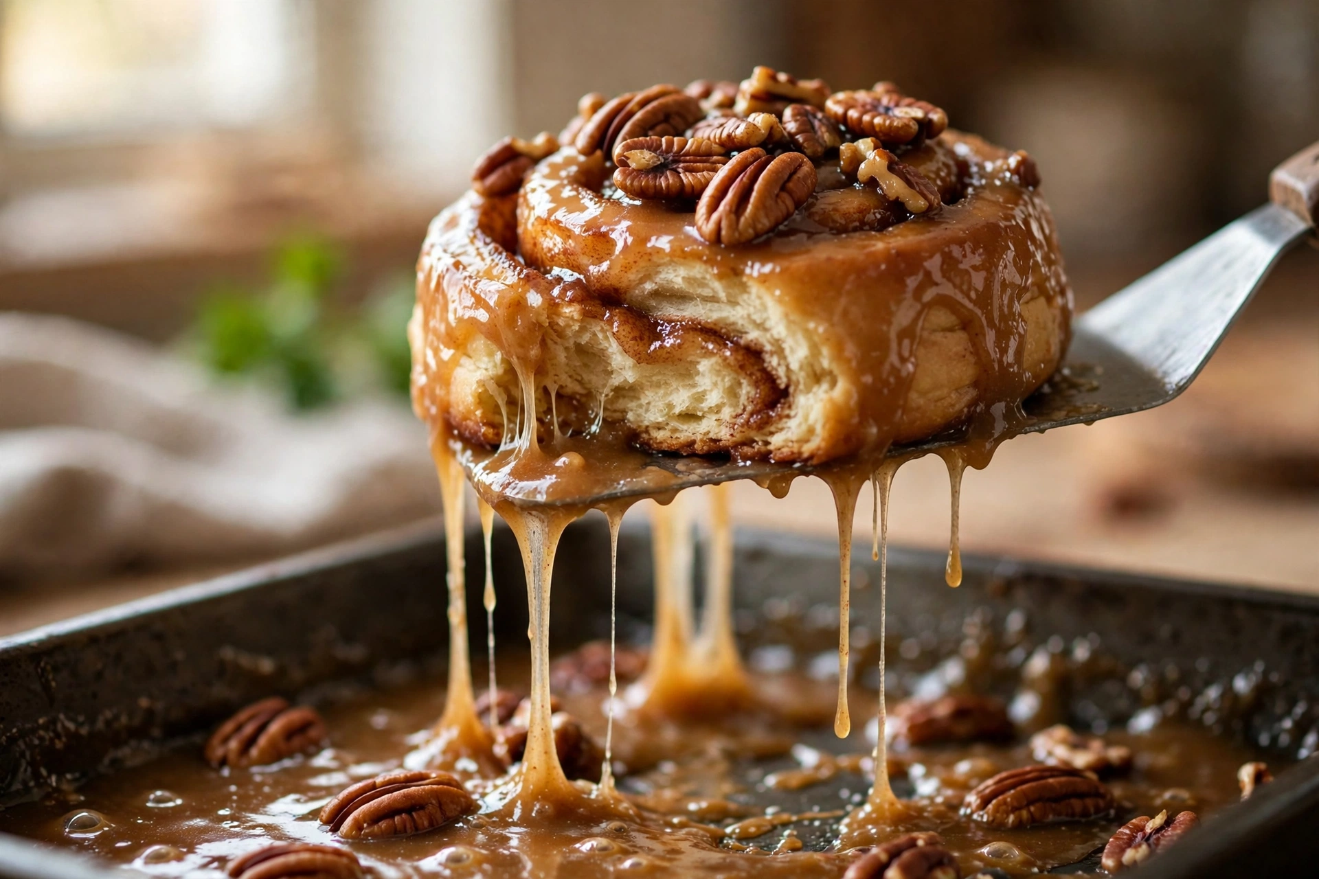 maple pecan sticky bun close-up